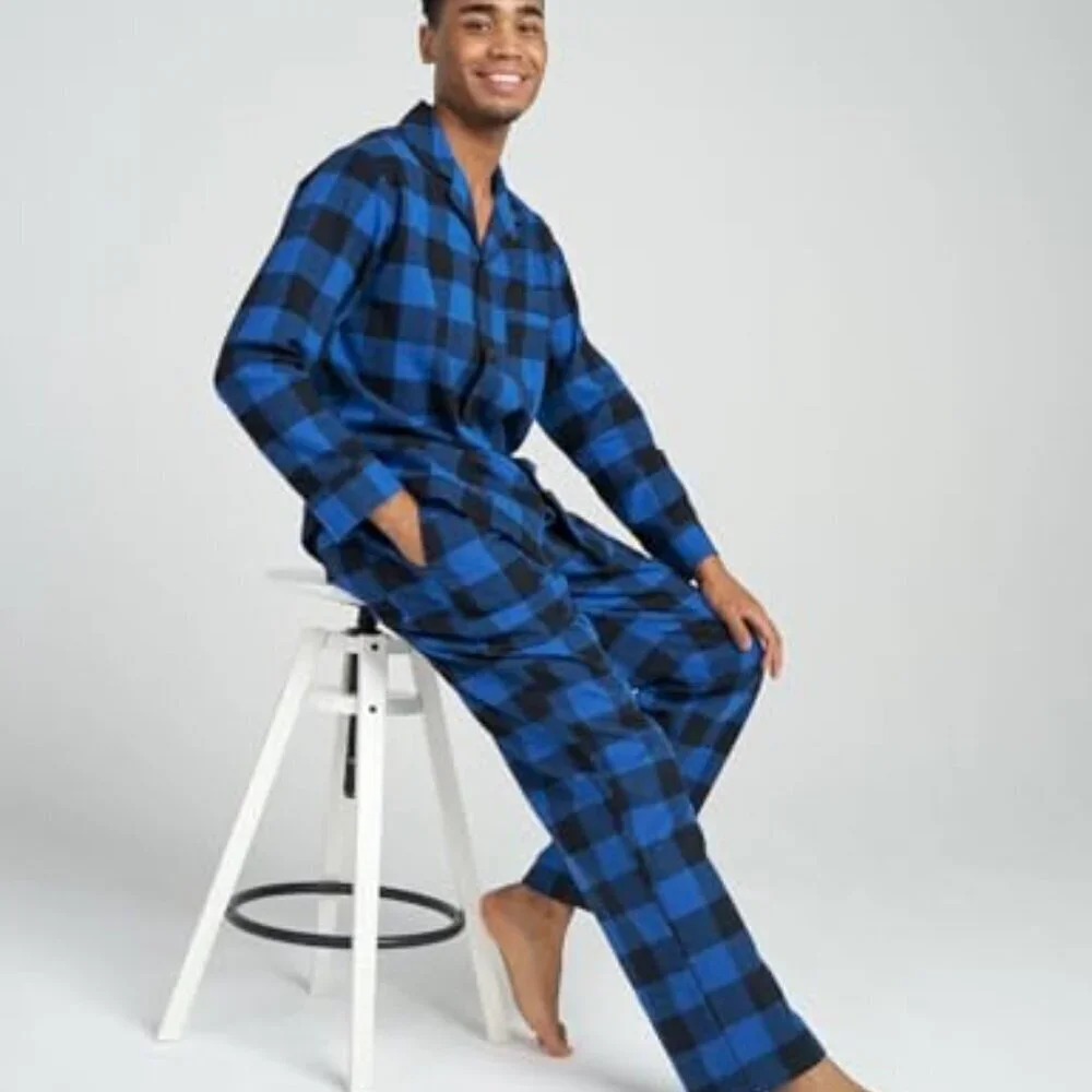 Men's Flannel Pajama Set Classic Cozy Lounge Sleepwear Long Sleeve